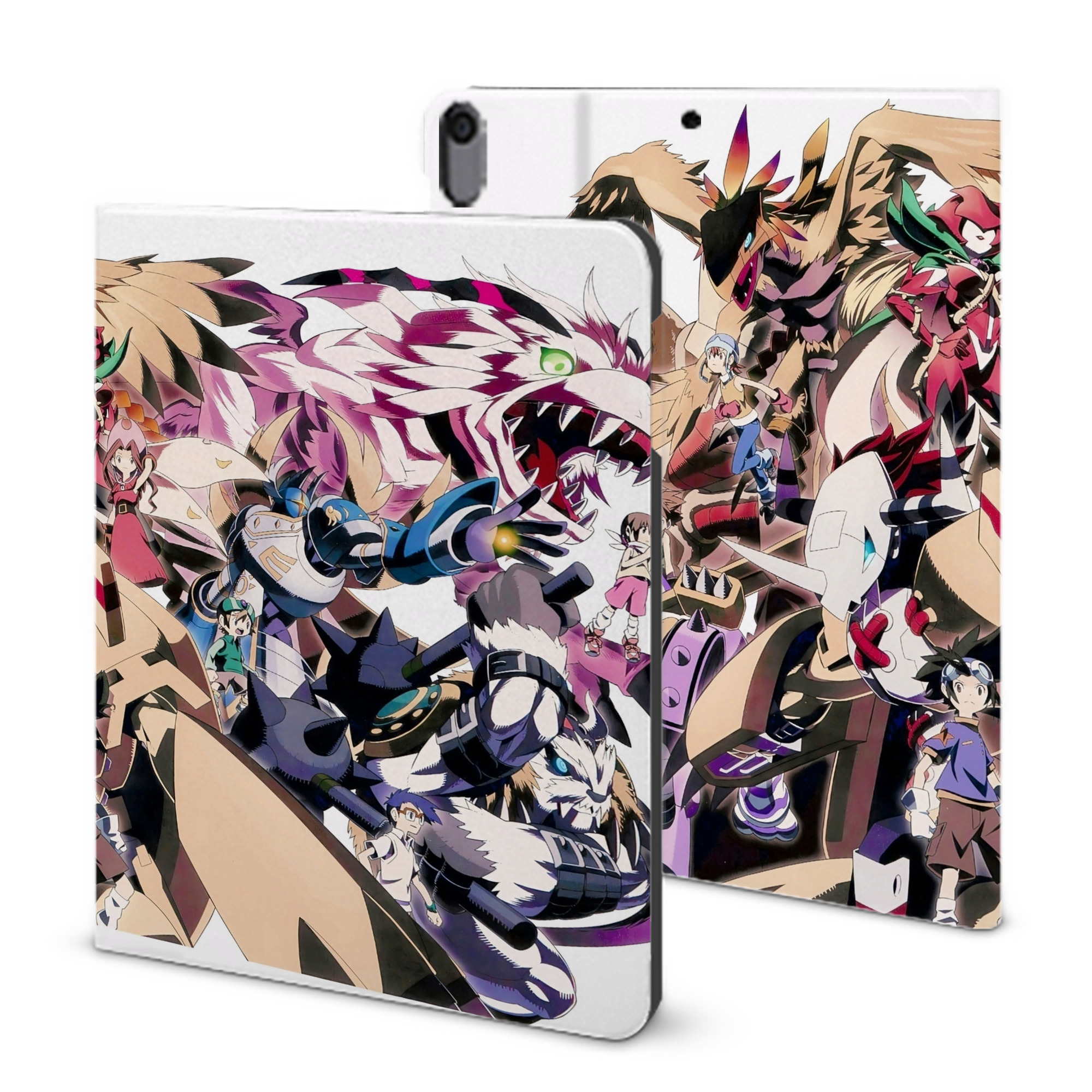 （画像用） Digimon デジタルモンスター/デジモン IPad ケース ブック型 PUレザー TPU 耐衝撃 軽量 薄型 ペン収納なし 全面保護 IPad 各モデル対応